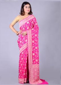 Rose Pink Khaddi Georgette Banarasi Saree