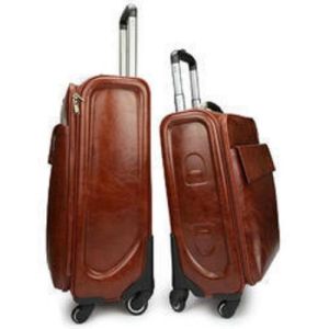 Leather Luggage Trolley Bag