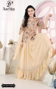 Girls Fawn Color Embroidered Lehenga