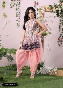 Girls Georgette Peach Color Dhoti Kurta Set