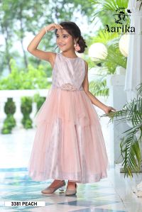 Girls Peach Color Nylon Fabric Gown