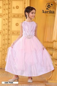Girls Pink Nylon Fabric Gown