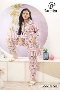 Girls Printed Flowers Modal Satin Fabric Co-Ord Set