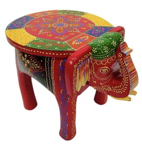 Hand Painted Wooden Elephant Stool