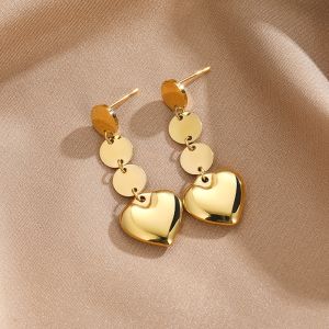 Heart Shape Plating Titanium Steel Drop Earrings