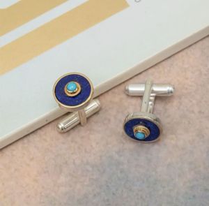 lapis turquoise silver gold plated cufflinks