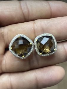 Ladies Smoky Quartz Cubic Zirconia Earrings