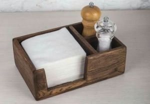 Wooden Napkin Holder With Salt and Pepper Compartment
