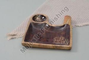 Gold Merry Wooden Chip Dip plate