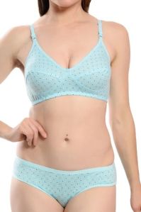 Ladies Cotton Polka Print Bra Panty Set