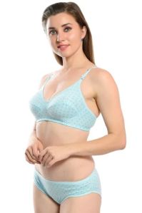 Ladies Cotton Polka Print Bra Panty Set
