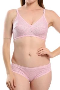 Ladies Cotton Polka Print Bra Panty Set