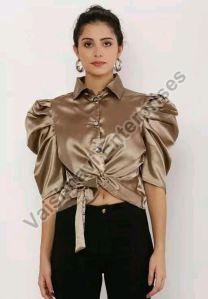 Puff Sleeves Silver Satin Top