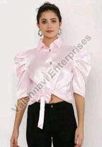 Puff Sleeves Silver Satin Top