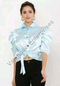 Puff Sleeves Silver Satin Top