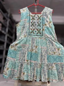 Ladies Skyblue Printed Short Kurti