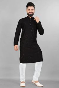 Mens Designer Black Cotton Kurta