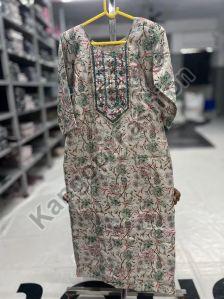 Ladies Off White Designer Printed Kurti