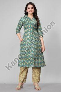 Ladies Printed Cotton Blend Kurta Pant Set