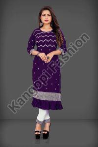 Ladies Purple Lakhnavi Kurti Pant Set