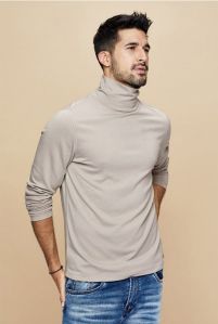 Mens Plain High Neck Printed T Shirt