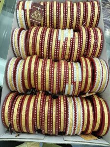 Ivory & Red Gold Plated Acrylic Shakha Pola Bangles