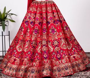 Banarasi fabric Red Designer Lehenga