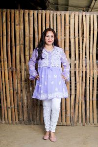 GJs Chikankari Georgette mirror work short kurti