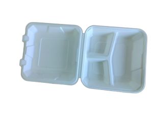 8 Inch 3 Compartment Bagasse Clamshell Box