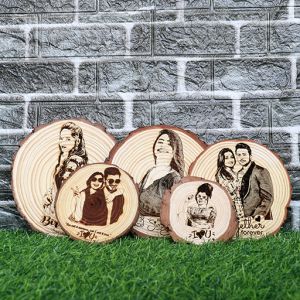 Natural wooden slice photo frame