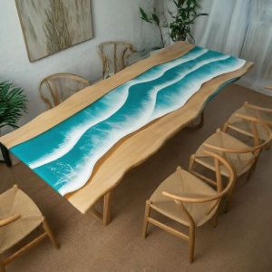 Epoxy dining table with ocean theme