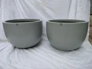 Grey Round Fiberglass Planter