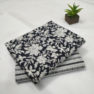 Black & White Floral Printed Cotton Dress Material