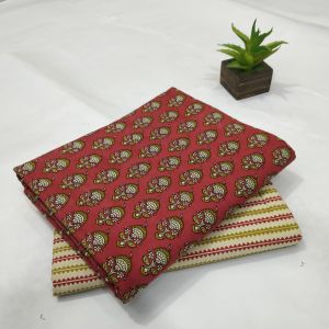 Flower Print Red Cotton Kantha Dress Material