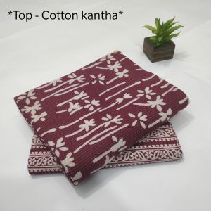 Maroon White Coloured Cotton Kantha Print Dress Material