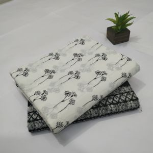 Printed Grey and White Cotton Dress Material