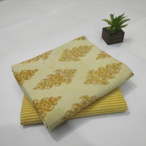 Yellow Lurex Cotton Fabric Dress Material