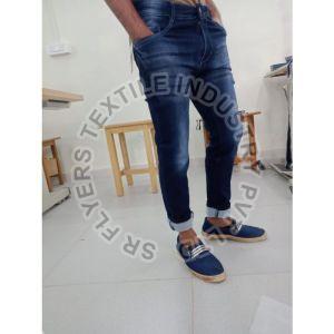 Mens Ankle Length Knitted Lycra Slim Fit Washed Jeans