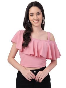 Ladies Casual Solid Flared Crop Top