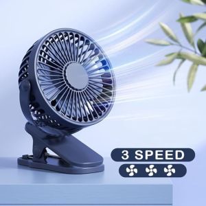 Portable Clip-on Fan, Battery Operated, Small Yet Powerful USB Table Fan, 3-Speed Quiet Rechargeable