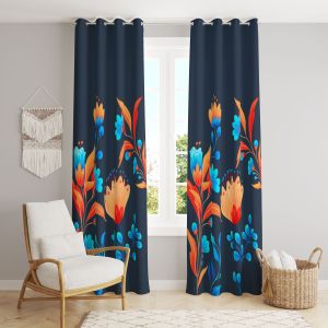 Black Floral Polyester Curtains