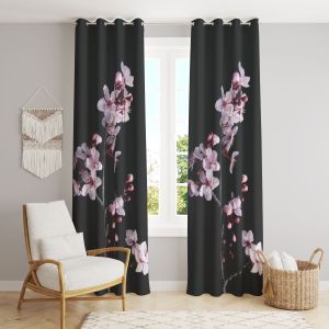 Black Floral Polyester Curtains