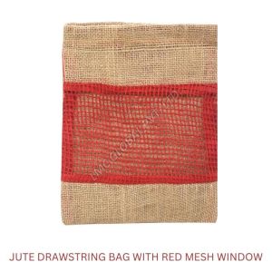 LMC Jute Bag with Drawstring Red Jute Net Window