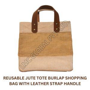 LMC Juco Tote Shopping Bags with Leather Strap