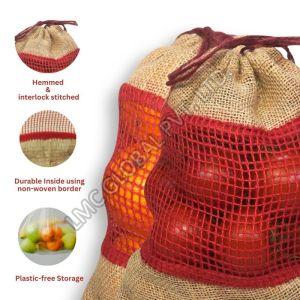 LMC Jute Bag with Drawstring Red Jute Net Window