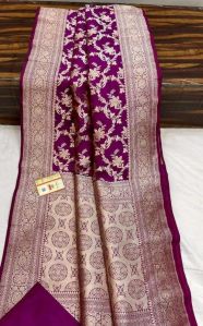 Marzenta color handwoven Katan banarasi saree