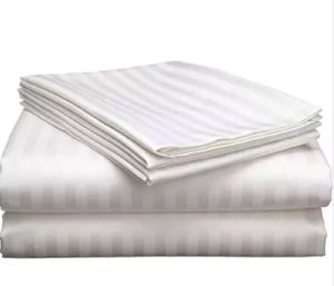 Satin stripe white single bedsheet and pillow cover set