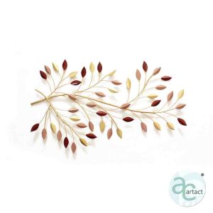 Mirage Branch with Gold, Red and Peach Leaves Branch Metal Wall Art