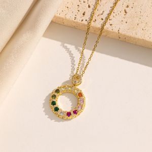 18K Gold Plated Circle Inlay Zircon Pendant Necklace