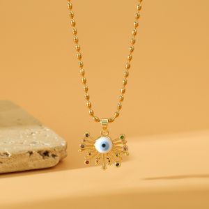 18K Gold Plated Eye Inlay Zircon Pendant Necklace